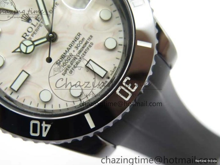 0109 Submariner 40mm Black Ceramic 5GF Best Edition Cream Dial on Black Rubber Strap SA Neat 2470